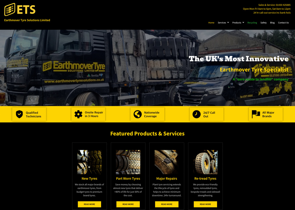 Website design for Earthmover Tyre Solutions Market Weighton