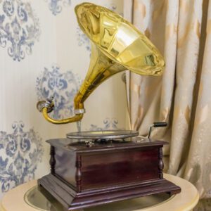 Soundscape of a century Old vintage gramophone in interior